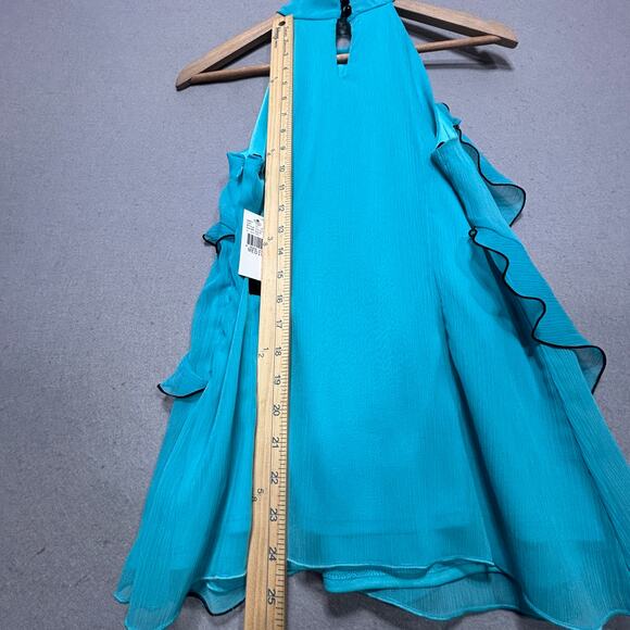 IZ Byer Sleeveless Blouse M Turquoise Black Ruffle Romantic Boho Soft Statement - Picture 7 of 12